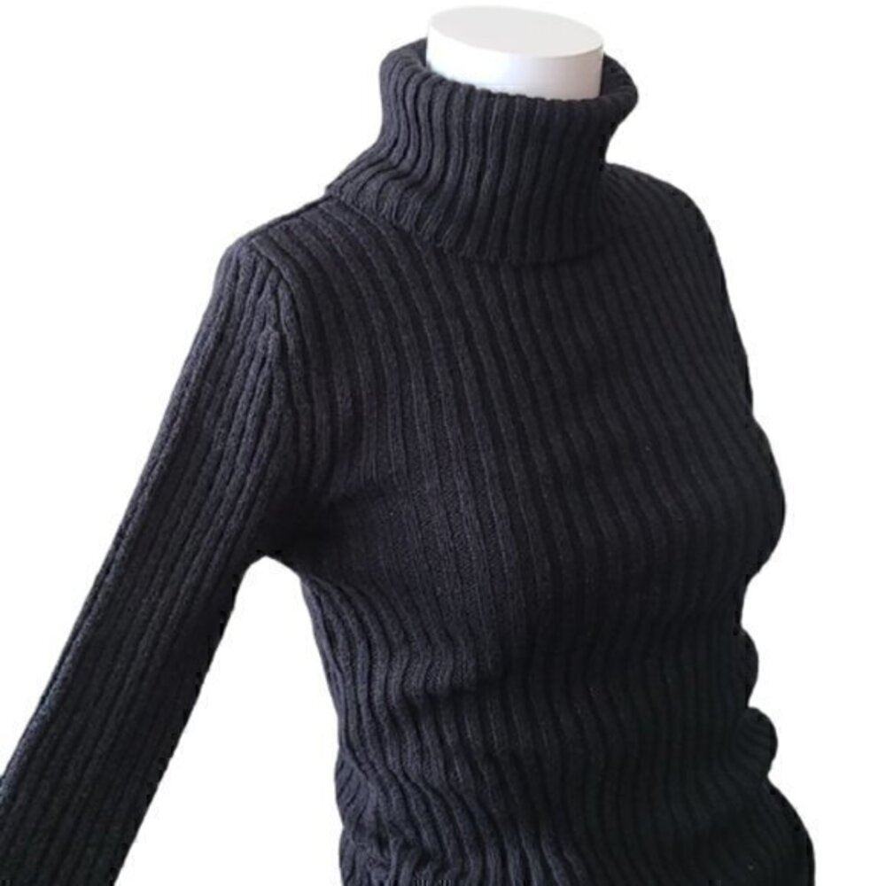 [Faded Glory] Black Cable Knit Turtleneck Sweater - Size M